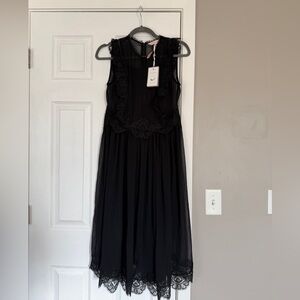 Ted Baker Frill Lace Black Midi Dress Retail $349 NWT (Ted Size 2=US Size 6)